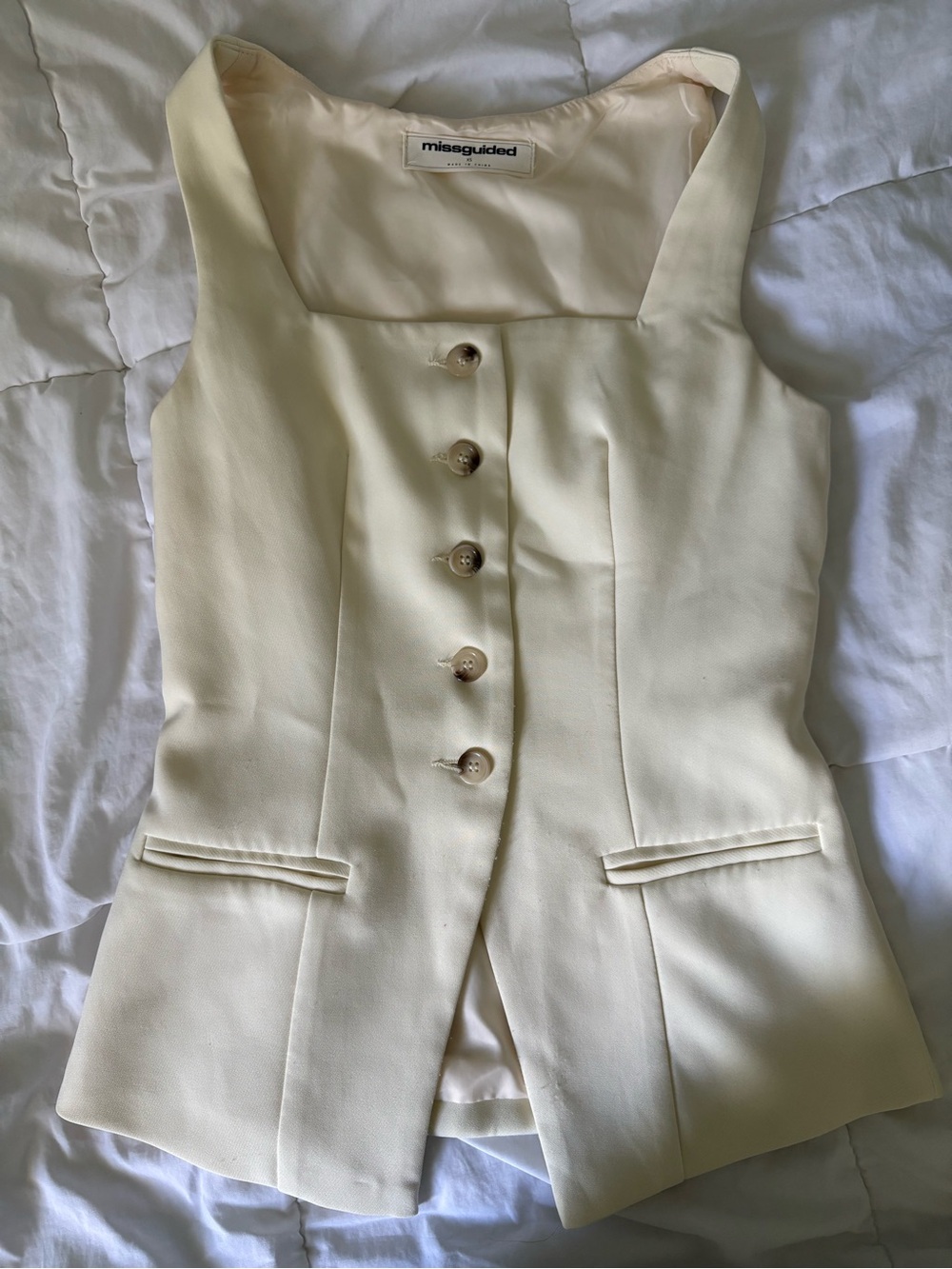 Missguided Cream Button Up Vest